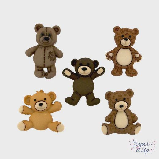 5pc 28mm Teddy Bear Buttons Brown