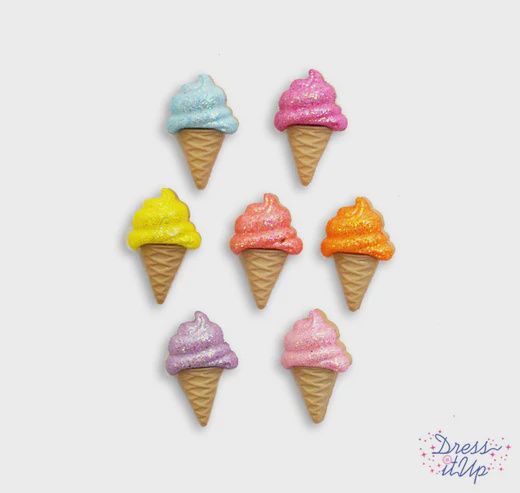 7pc 21mm Glitter Ice Cream Cone Buttons Multicolor