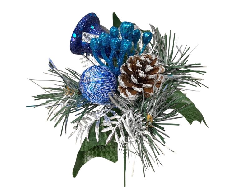 7&quot; Bell/Ball/Pinecone/Berry Pine Pick Blue/Silver