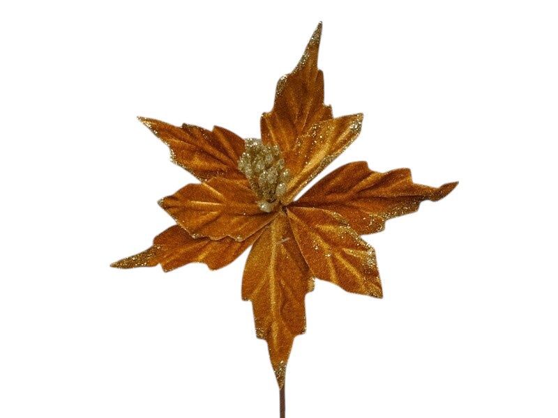 6.5&quot; Velvet Poinsettia on 8&quot; Pick Gold