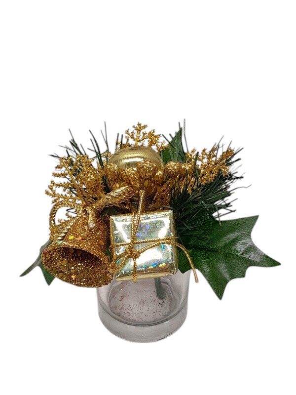 7&quot; Glitter Pine Present/Bell/Berry Pick Gold