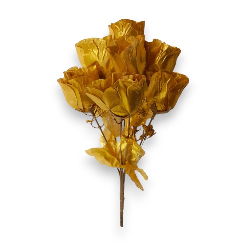 12" Rosebud Bush x7 w/2" Heads Metallic Gold 12" Rosebud Bush x7 w/2" Heads Metallic Gold