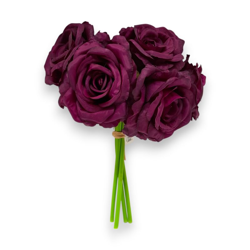 12" Open Rose Bundle x5 w/4" Head Purple 12" Open Rose Bundle x5 w/4" Head Purple