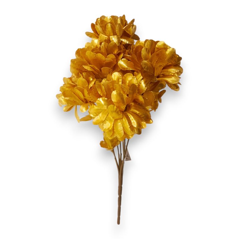 12" Mum Bush x7 w/2.5" Heads Metallic Gold 12" Mum Bush x7 w/2.5" Heads Metallic Gold