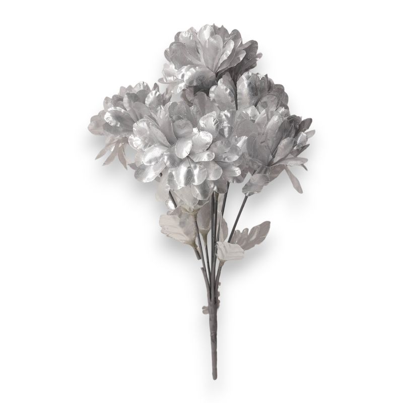 12" Mum Bush x7 w/2.5" Heads Metallic Silver 12" Mum Bush x7 w/2.5" Heads Metallic Silver