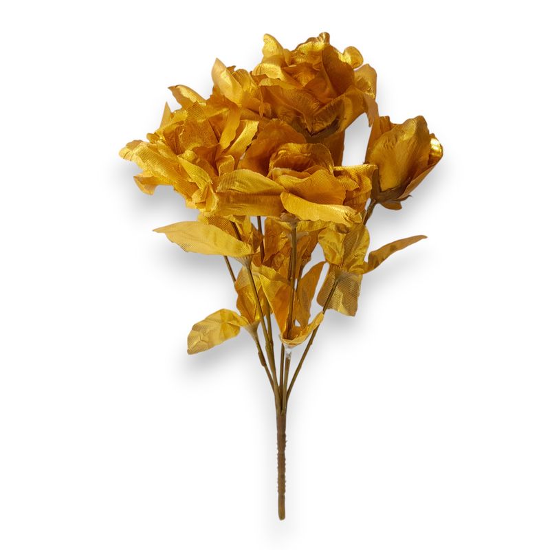 12" Rose Bush x7 w/2.5" Heads Metallic Gold 12" Rose Bush x7 w/2.5" Heads Metallic Gold
