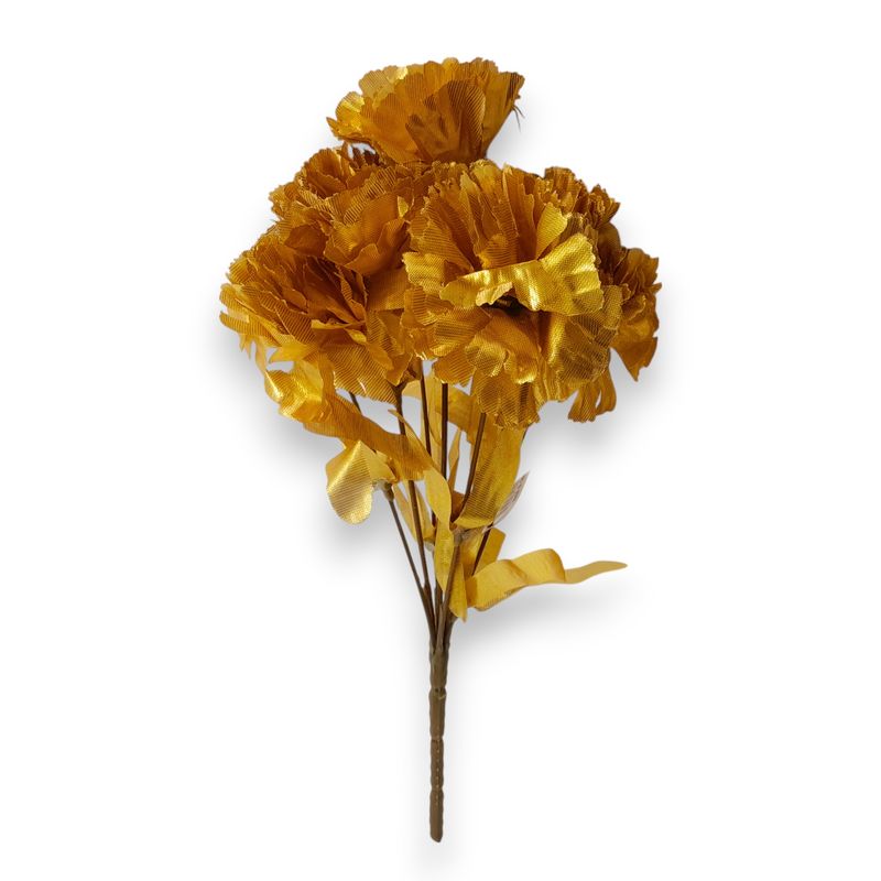 12" Carnation Bush x7 w/2.5" Heads Metallic Gold 12" Carnation Bush x7 w/2.5" Heads Metallic Gold