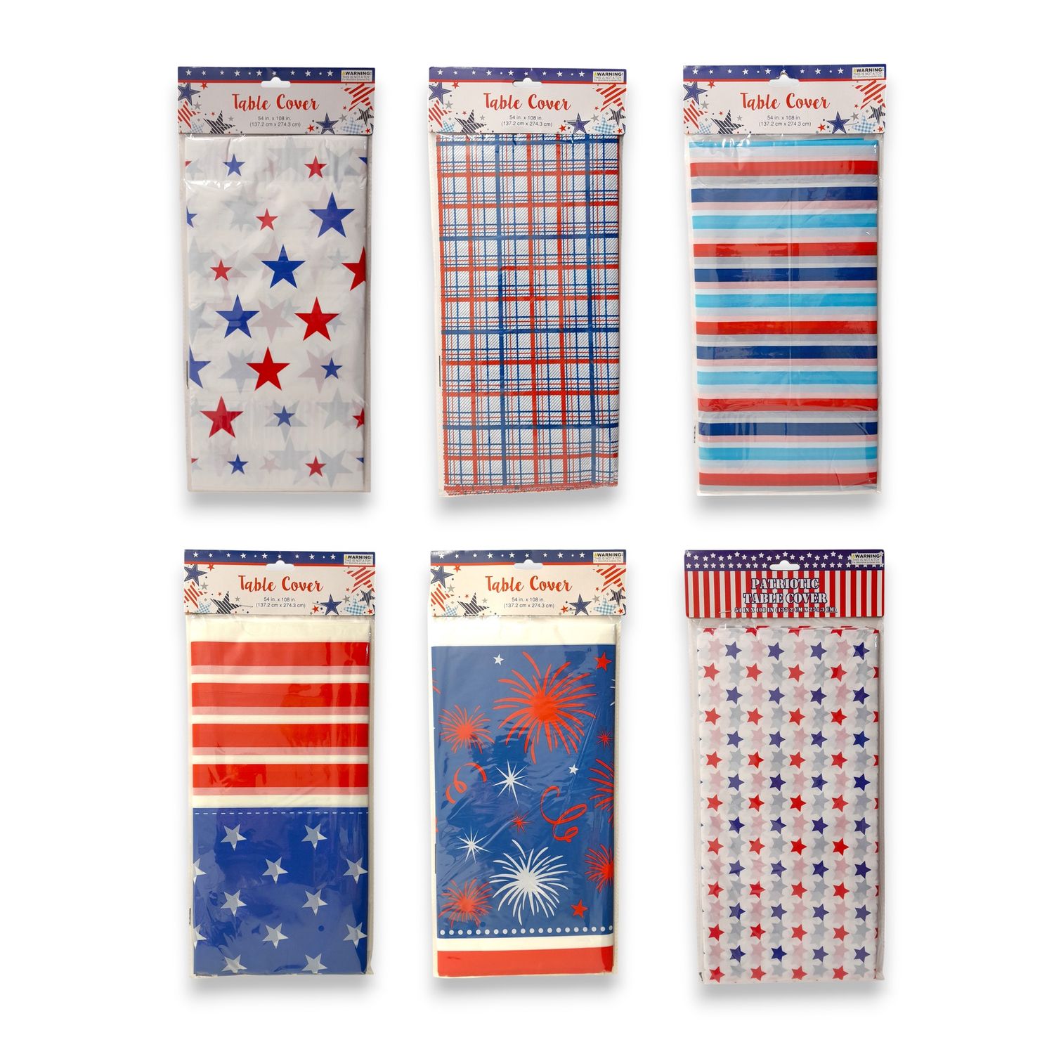 54&quot;x108&quot; Plastic Patriotic Table Cover Assorted