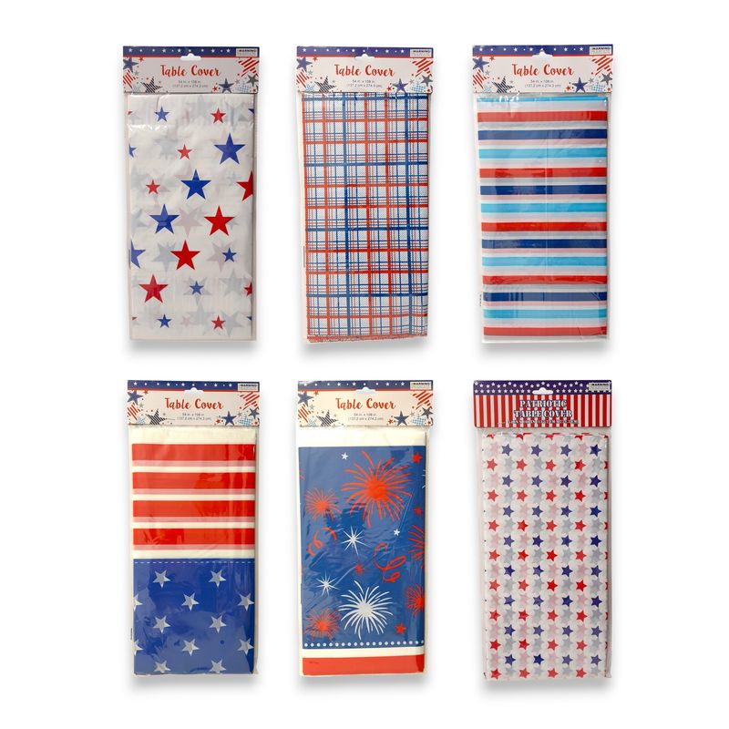 54&quot;x108&quot; Plastic Patriotic Table Cover Assorted