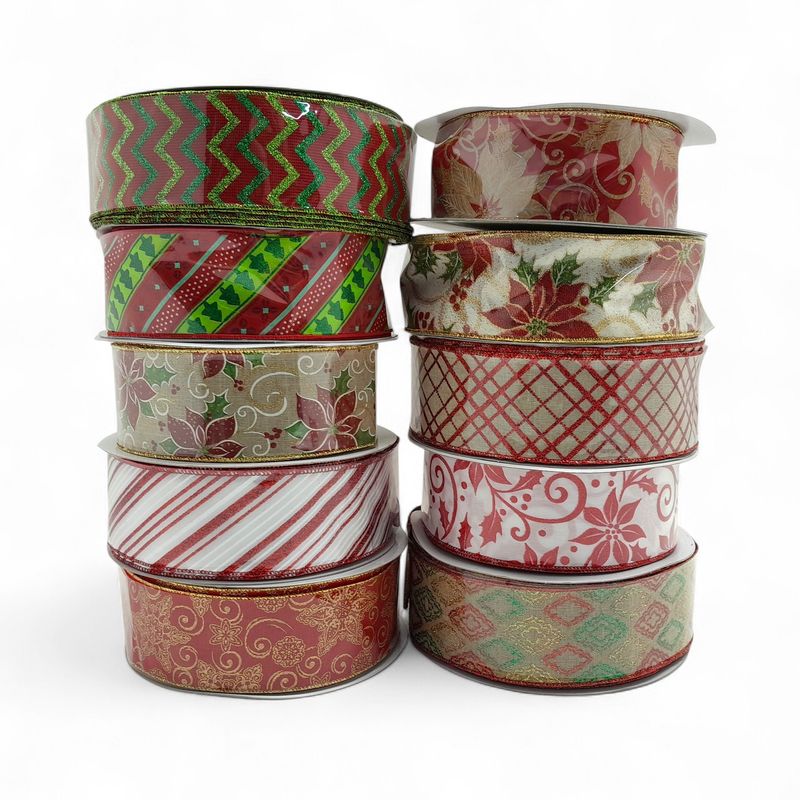 2.5&quot;x50yd Wired Christmas Ribbon Assorted