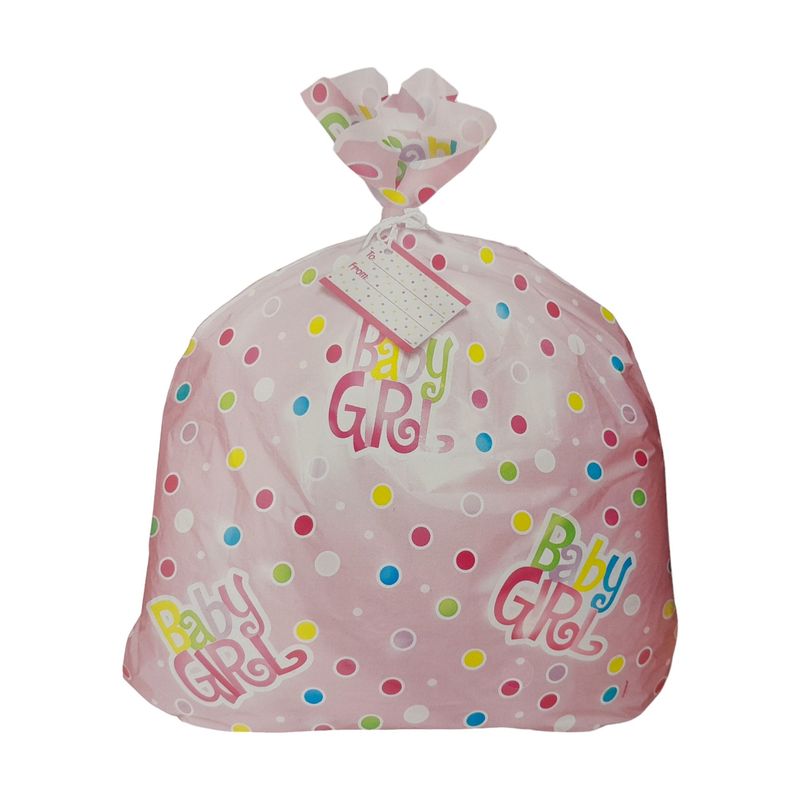 44&quot;x36&quot; Jumbo &quot;Baby Girl&quot; Gift Bag w/Yarn Tie/Gift Tag Pink Dot