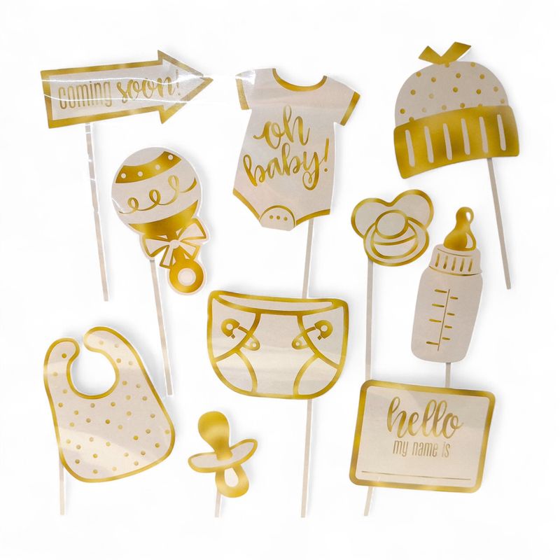 10pc Photo Booth Baby Props Gold/White 10pc Photo Booth Baby Props Gold/White