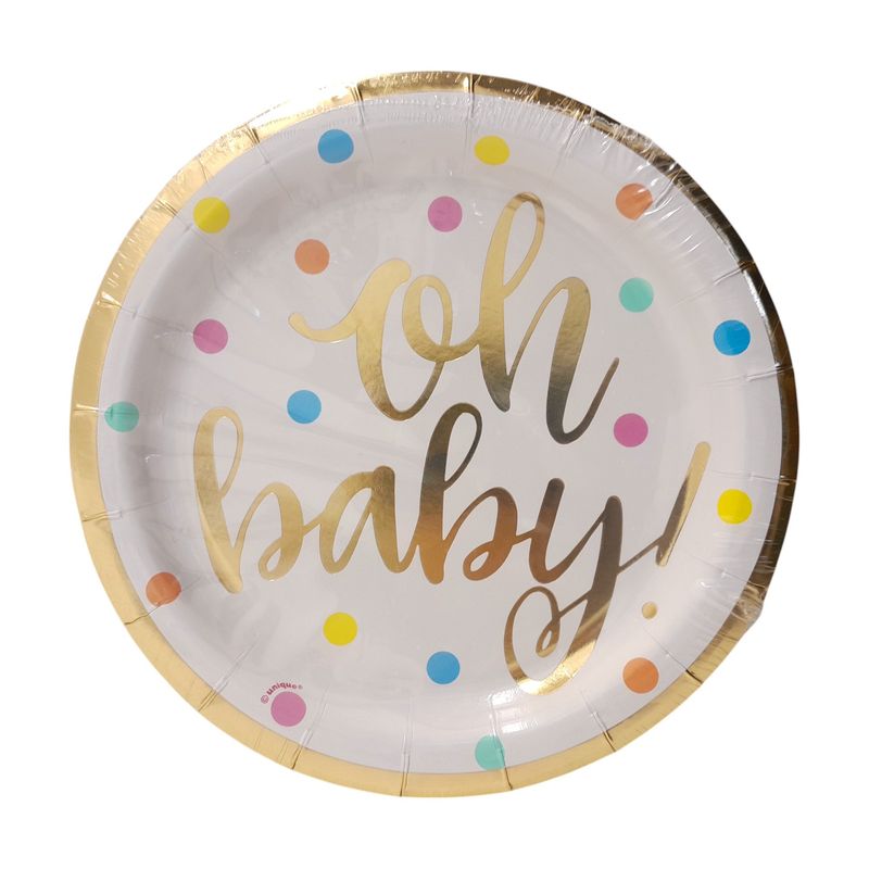 8pc 7&quot; Plates Oh Baby Gold Multi