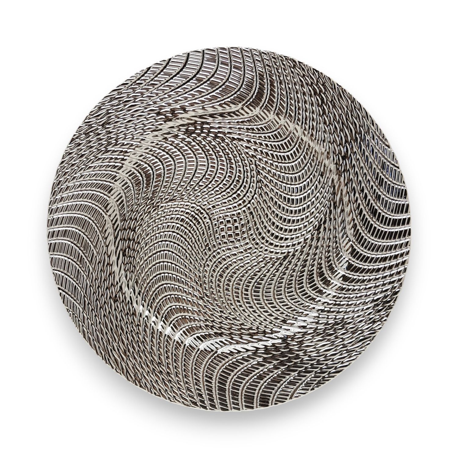 13&quot; Round Plastic Swirl Charger Plate Silver