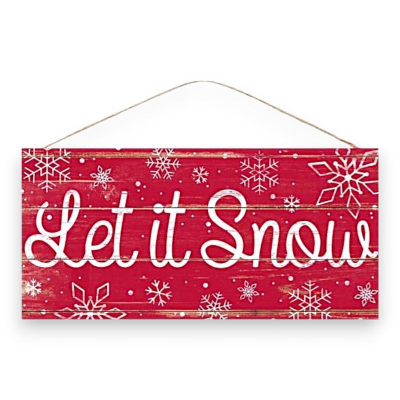 12.5"x6" MDF Let It Snow Snowflake Sign Red/White