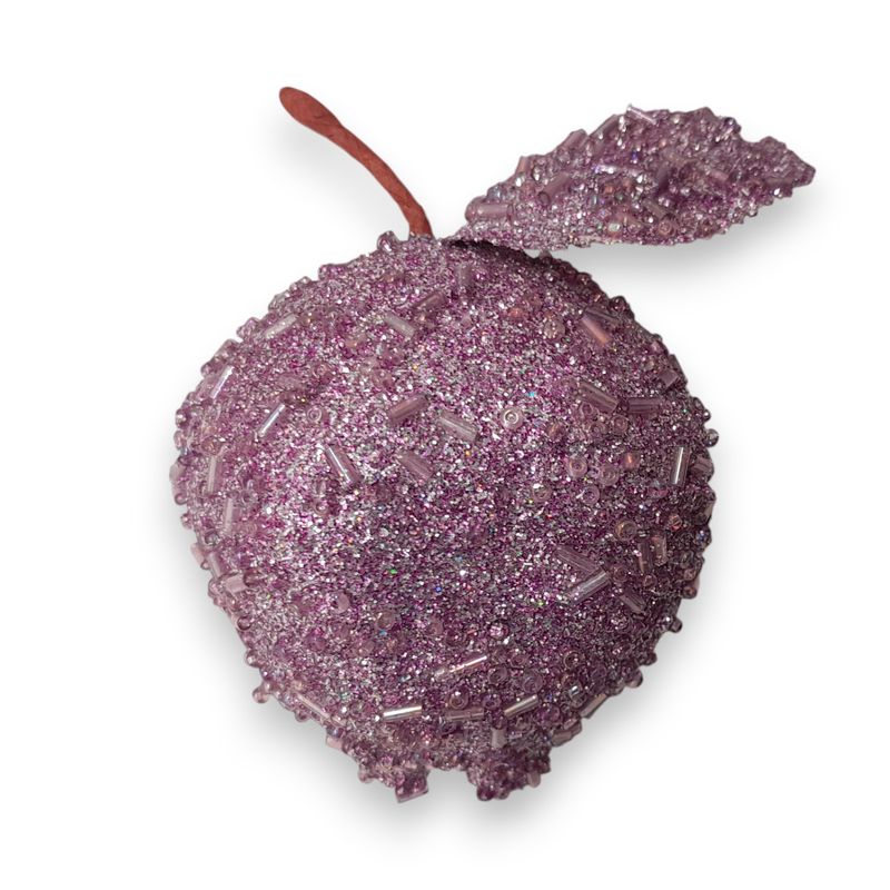 3&quot;x3.5&quot; Glitter Beaded Apple Ornament Lavender