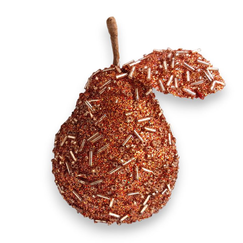 2.75&quot;x4.5&quot; Glitter Beaded Pear Ornament Copper