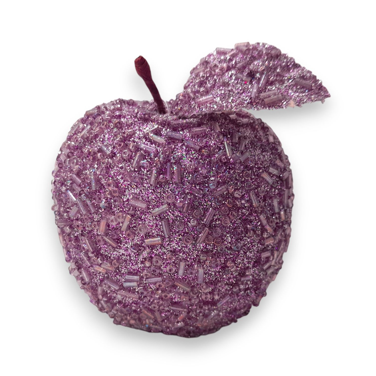 *2.5"x4" Glitter Beaded Apple Ornament Lavender