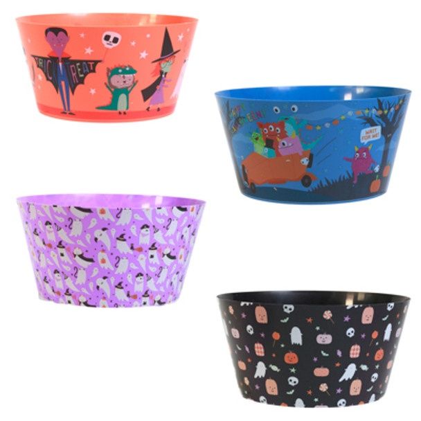 11.2"x5.5" Halloween Printed Plastic Candy Bowl Assorted (1 Piece)