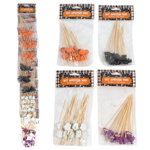 16pc 4.72&quot; Halloween Bamboo Appetizer Picks Assorted