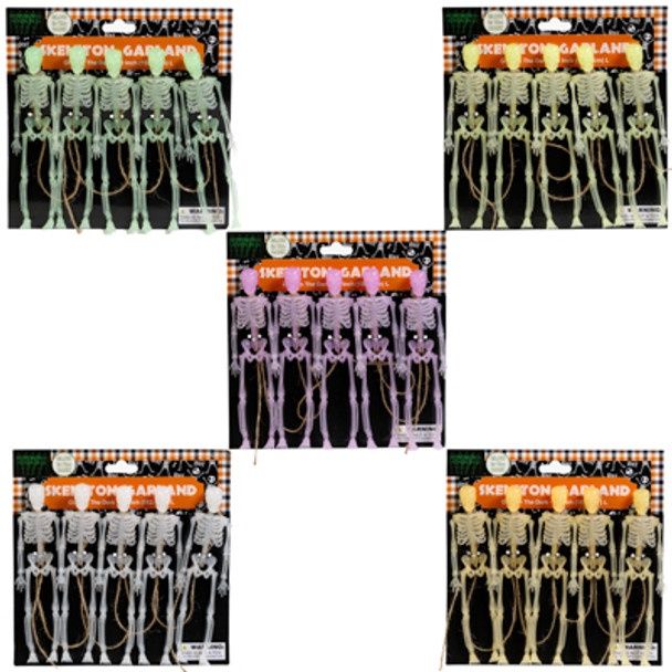 5&#39; Glow In The Dark Skeleton Garland w/7&quot; Skeletons Assorted