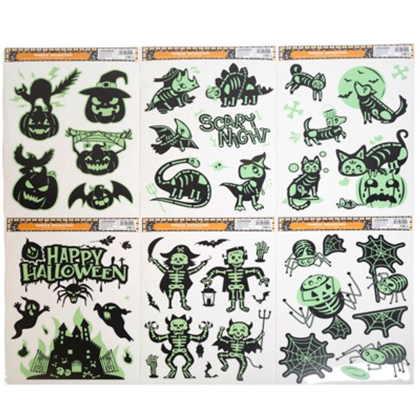 Glow In The Dark Halloween Window Clings Assorted