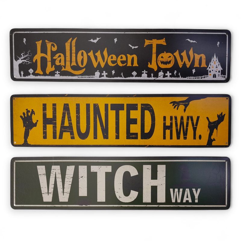 15"x3" Tin Halloween Printed Wall Decor Assorted 15"x3" Tin Halloween Printed Wall Decor Assorted