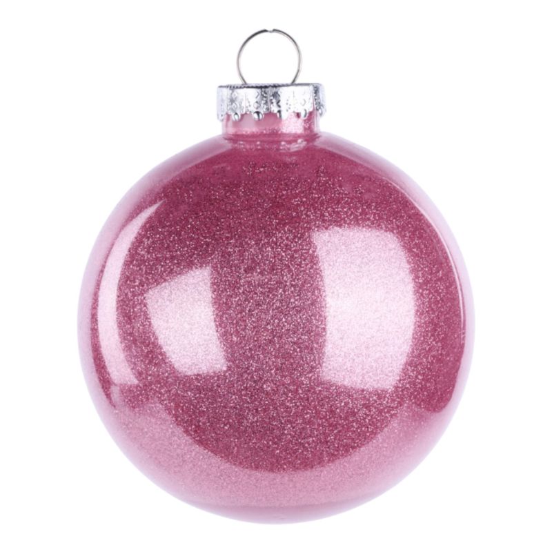 100mm Lacquer Look Glitter Ornament Pink  (Plastic)