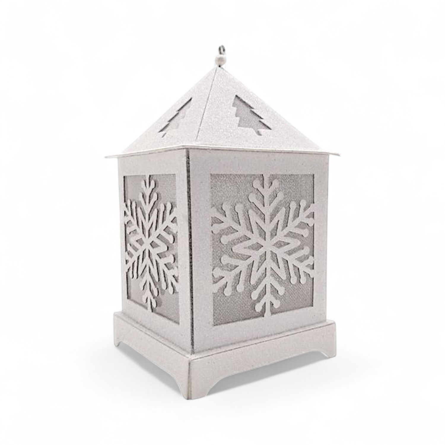 3.5&quot;x3.5&quot;x6&quot; Christmas Glitter Lightweight Hanging Led Lantern w/Snowflake Design White