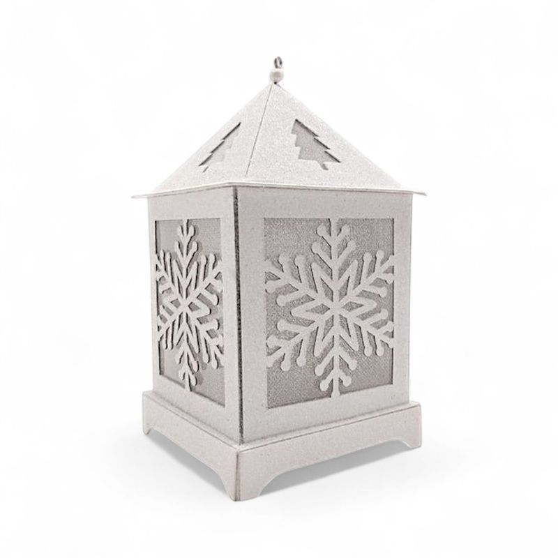 3.5&quot;x3.5&quot;x6&quot; Christmas Glitter Lightweight Hanging Led Lantern w/Snowflake Design White