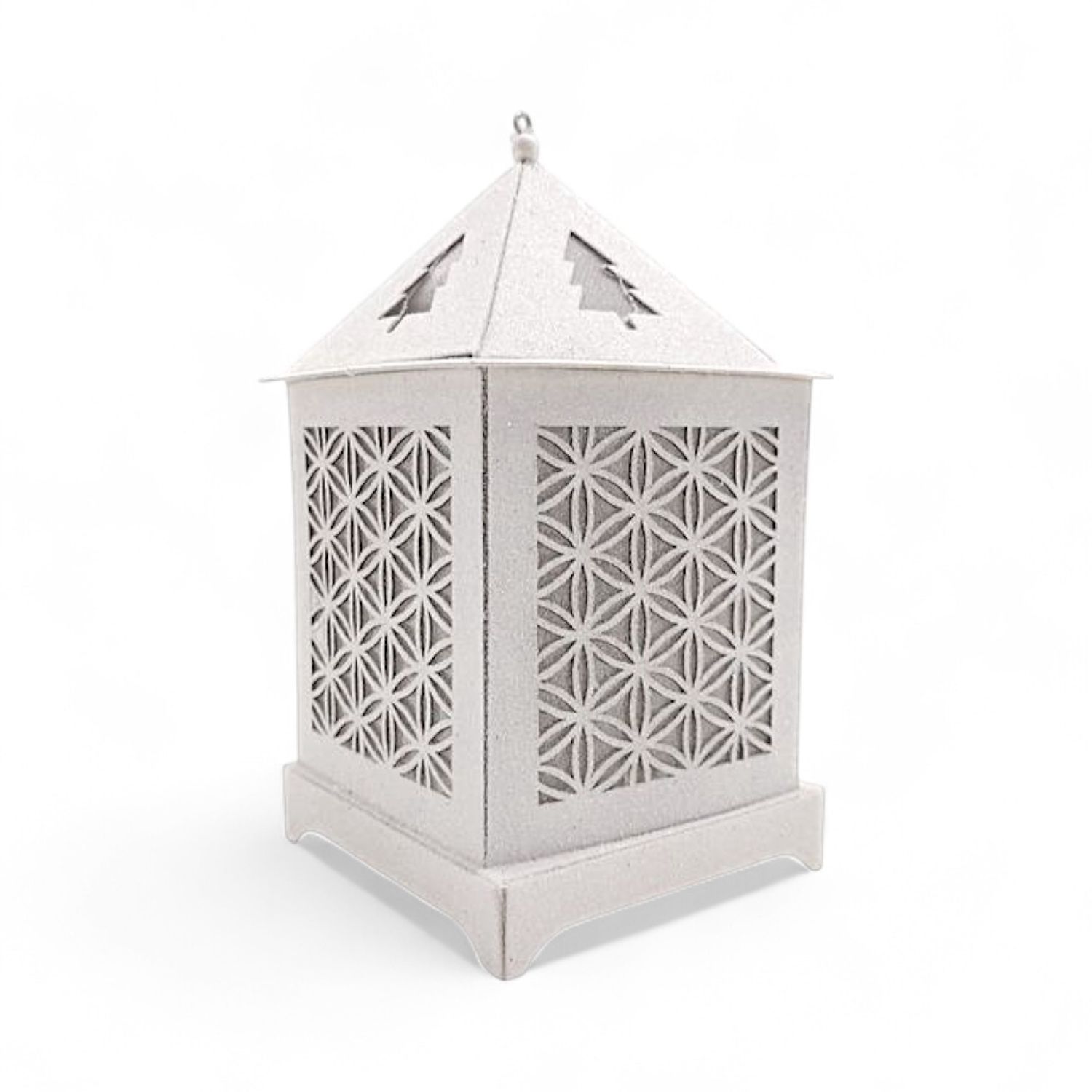 3.5&quot;x3.5&quot;x6&quot; Christmas Glitter Lightweight Hanging Led Lantern w/Flower Design White