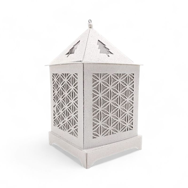 3.5&quot;x3.5&quot;x6&quot; Christmas Glitter Lightweight Hanging Led Lantern w/Flower Design White
