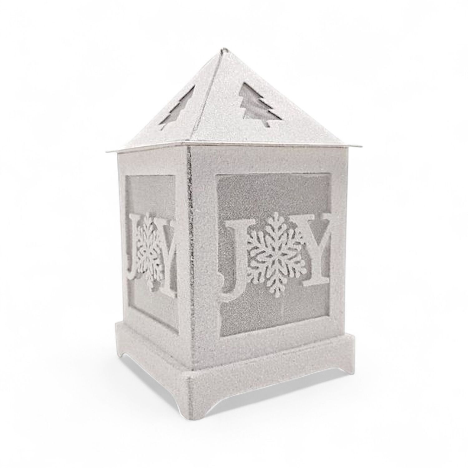 3.5&quot;x3.5&quot;x6&quot; Christmas Glitter Lightweight Hanging Led Lantern &quot;Joy&quot; White