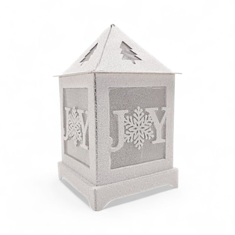 3.5&quot;x3.5&quot;x6&quot; Christmas Glitter Lightweight Hanging Led Lantern &quot;Joy&quot; White