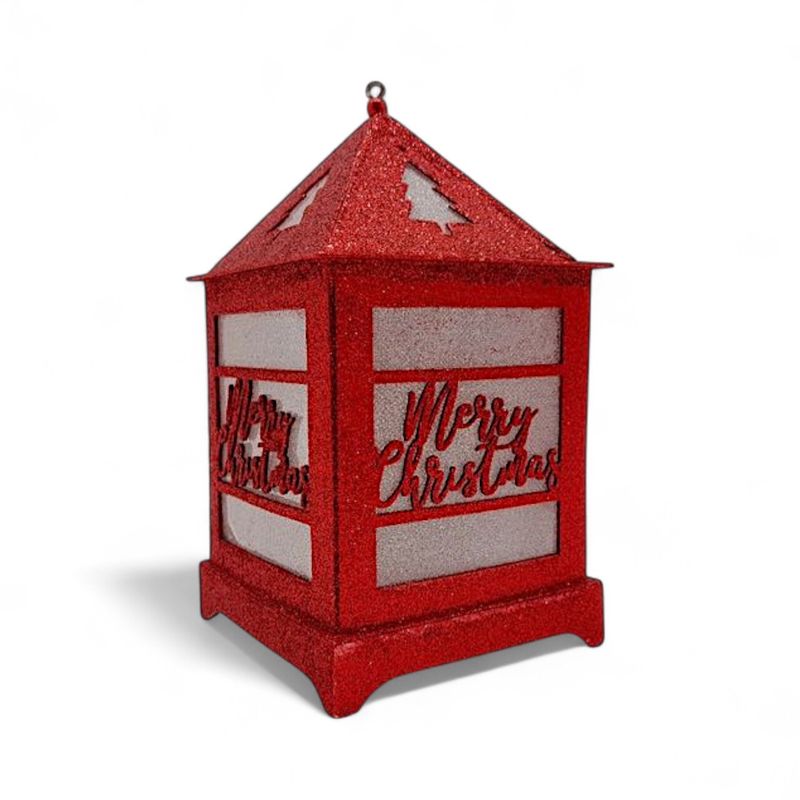 3.5&quot;x3.5&quot;x6&quot; Christmas Glitter Lightweight Hanging Led Lantern &quot;Merry Christmas&quot; Red