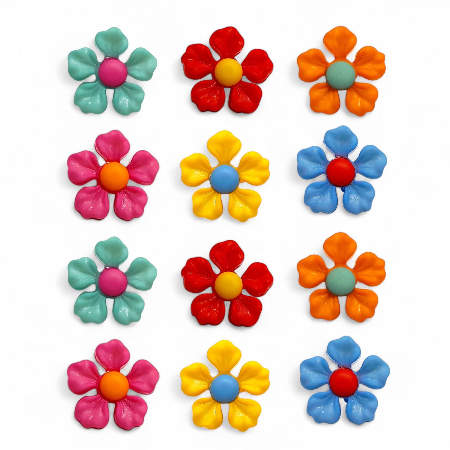 12pc 14mm Flower Buttons Multicolor