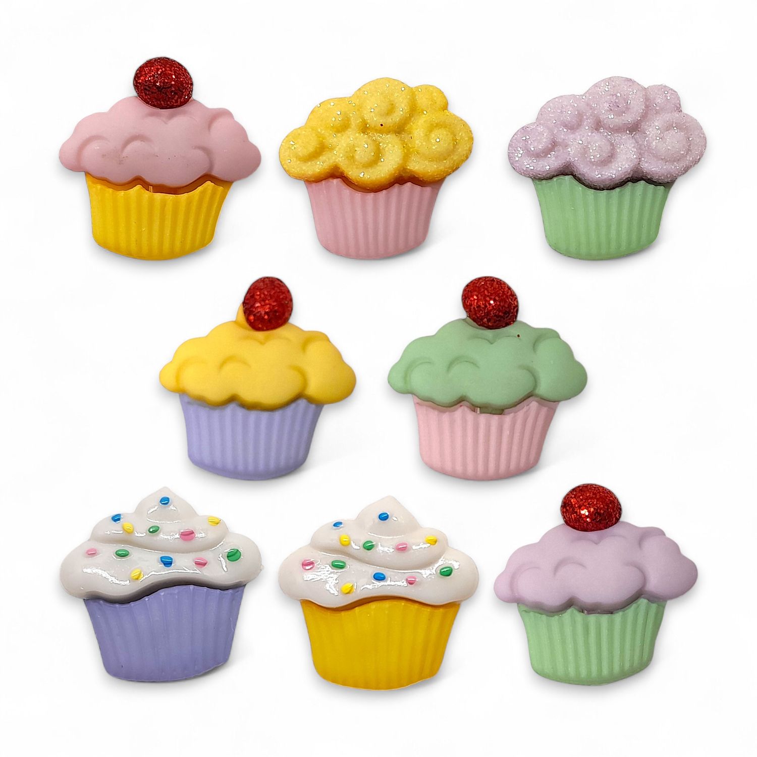 8pc 18mm Glitter Cupcake Buttons Multicolor