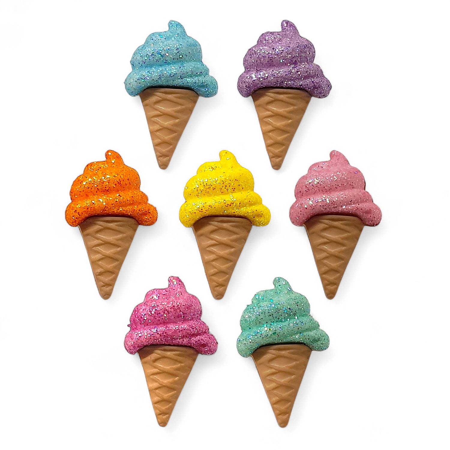 Glitter Ice Cream Cone Buttons Multicolor 7pc