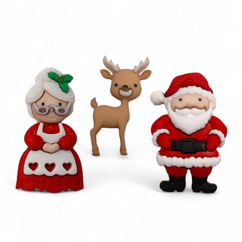 3pc Mr. &amp; Mrs. Claus w/Reindeer Buttons