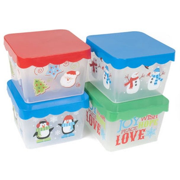 7"x7"x4.7" Christmas Plastic Storage Food Container Assorted