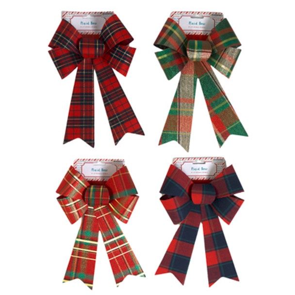 8&quot;x12&quot; 4 Loop Plaid Christmas Bow Assorted