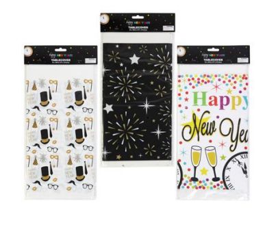 54&quot;x108&quot; New Years Plastic Table Cover  Assorted