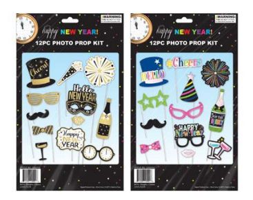 12pc New Years Photo Prop Kit  Assorted