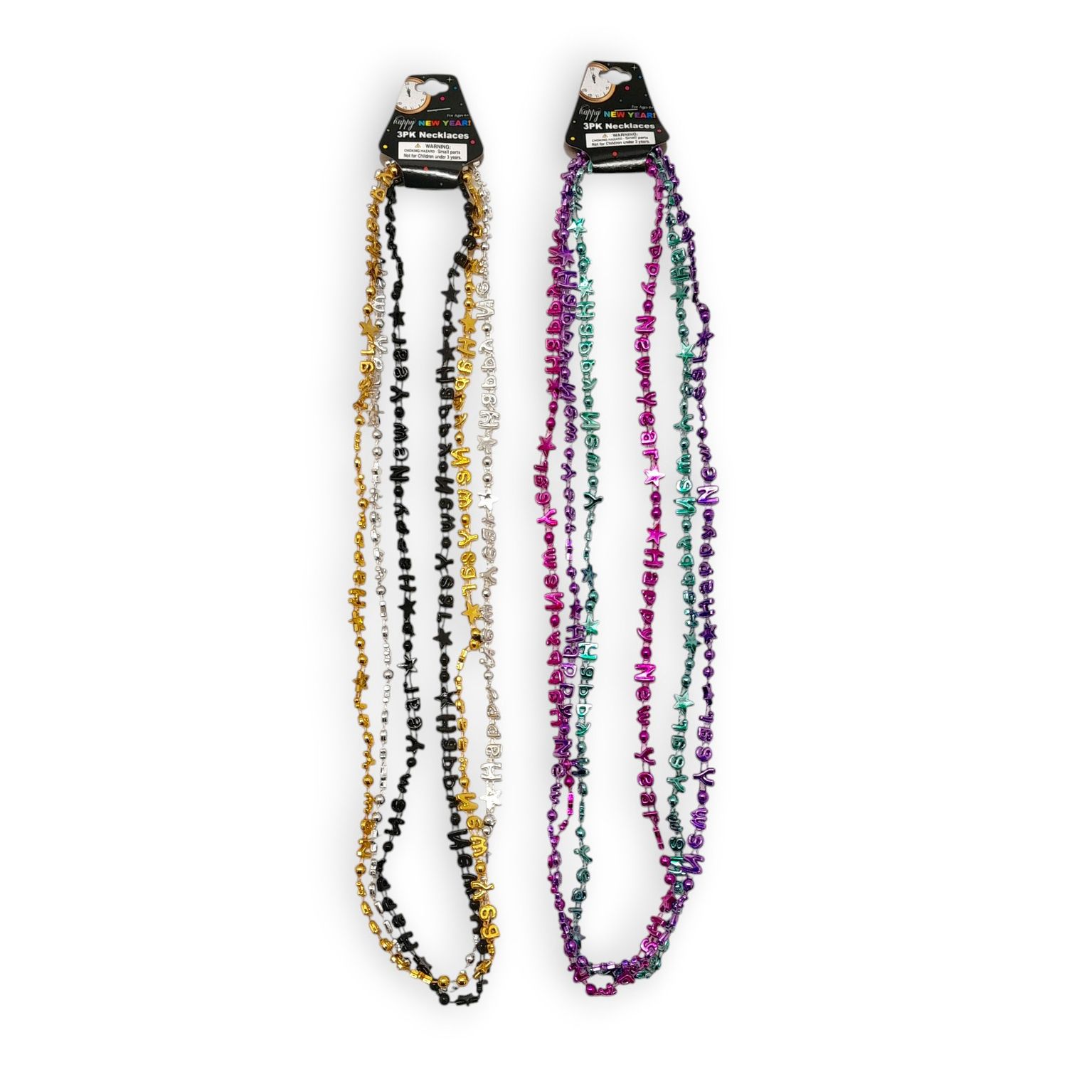 3pc 33&quot; Happy New Years Metallic Necklace Assorted