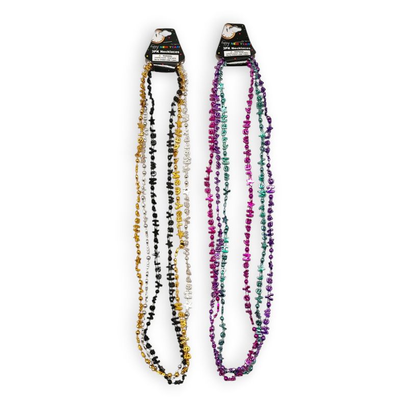 3pc 33&quot; Happy New Years Metallic Necklace Assorted