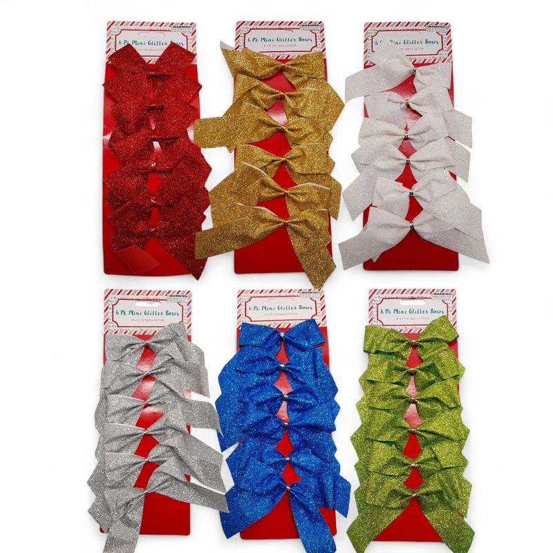 6pc 4.5&quot;x3&quot; Mini Glittered Foil Bow Assorted