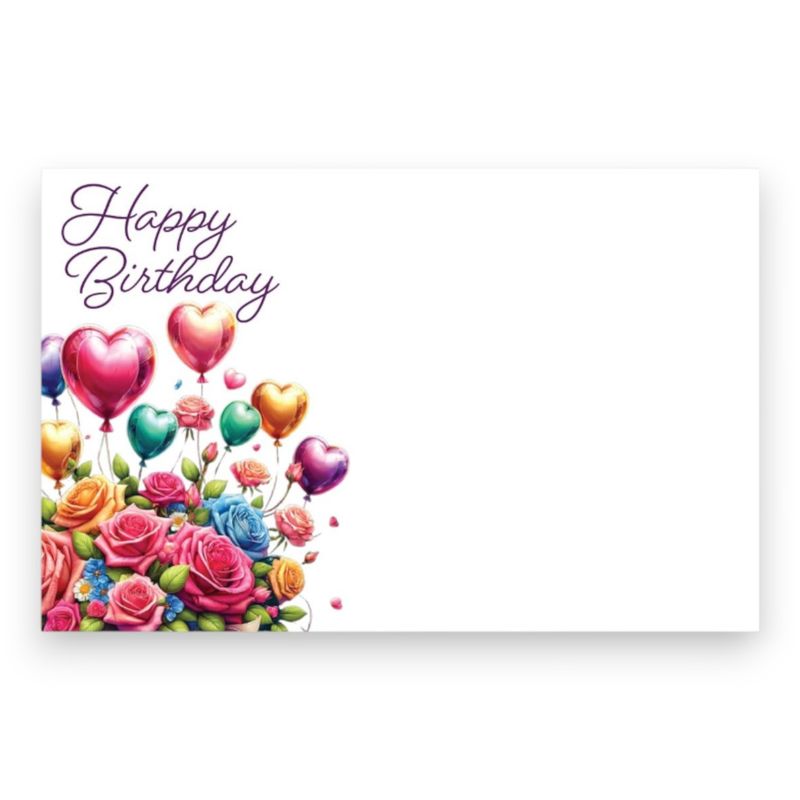 50pc 3.5&quot;x2.25 Enclosure Cards Happy Birthday (Balloons &amp; Roses)