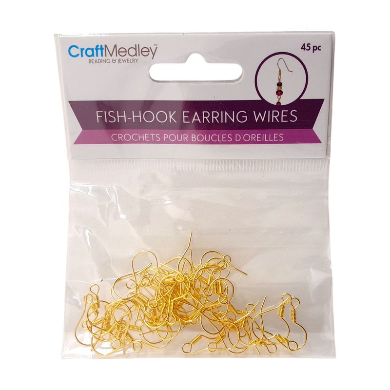 45pc .75" Fish Hook Earring Wires Gold