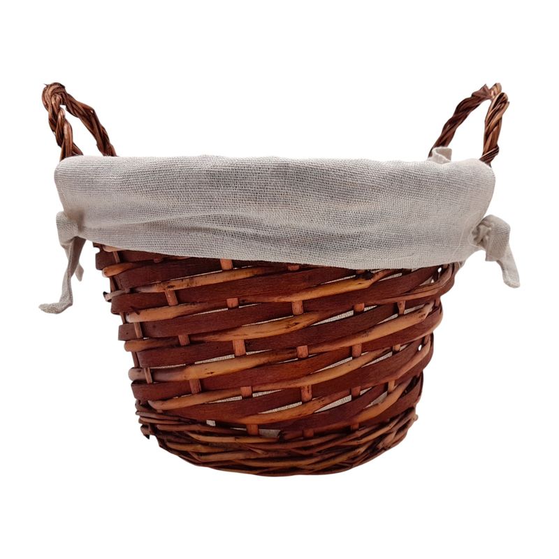 Double Handle Round Basket w/Removable White Fabric Liner Brown (SM)