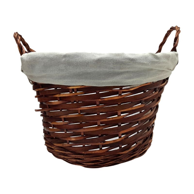 Double Handle Round Basket w/Removable White Fabric Liner Brown (LG)